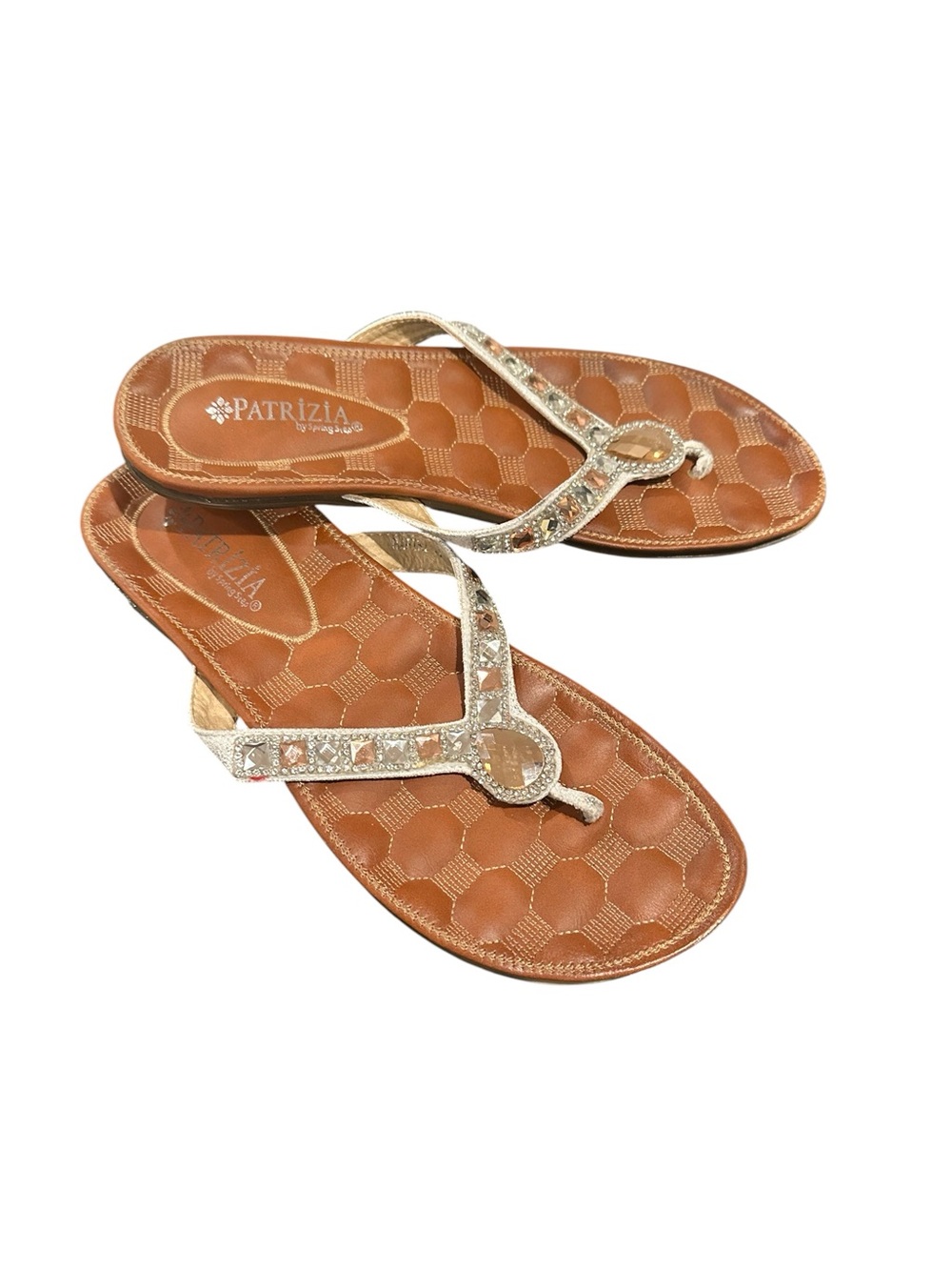 PATRIZIA RAFIKI SPRING STEP THONG EMBELLISHED GEMS SANDALS Brown Flip Flops